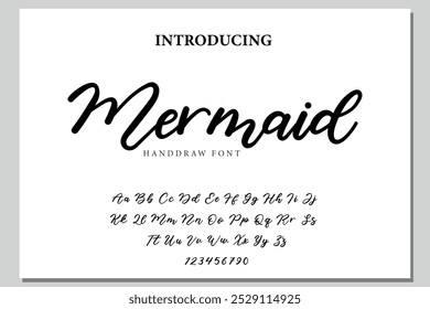 Mermaid Font Stilvoller Pinsel gemalt ein Großbuchstaben, Vektorbuchstaben, Alphabet, Schrift