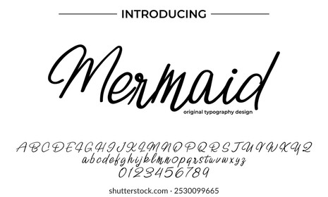 Mermaid Font Stilvoller Pinsel gemalt ein Großbuchstaben, Vektorbuchstaben, Alphabet, Schrift