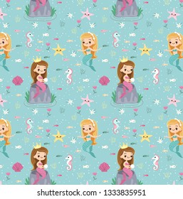 mermaid and freind seamless pattern/background