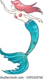 Mermaid and friends under the sea with marine life seamless pattern and typography with aqua green tone  color 
