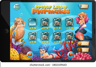 Mermaid game on tablet screen illustration