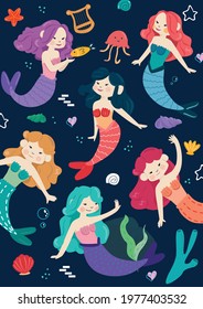 a Mermaid gang, love to show off their skill, any harps, swimming, dancing and playing, these mermaids have colorful skin and hair color. lets be friends