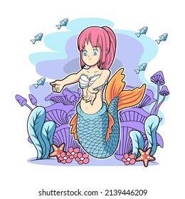 mermaid getting hug vector illustration design