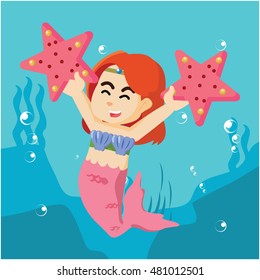 mermaid girl holding giant starfish