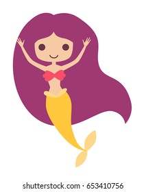 Mermaid girl vector illustration. Cute cartoon card with little mermaid under the sea. Isolated on white