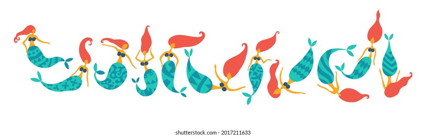 Mermaid Girls collection, isolated on white