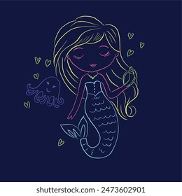 Mermaid. girls tshirt print design, neon and more