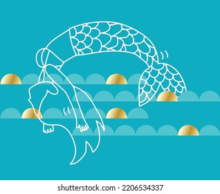 Mermaid with gold vector illustration