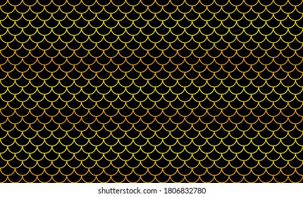 mermaid golden pattern, fish scale pattern golden art line on black background, mermaid tail pattern gold line art for decoration