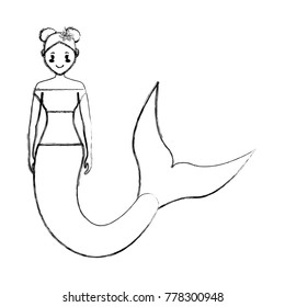 mermaid with  hairstyle two buns vector illustration