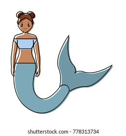 mermaid with hairstyle two buns  vector illustration