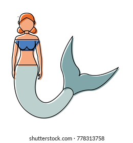 mermaid with hairstyle two buns   vector illustration