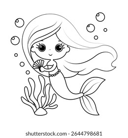 Mermaid hand drawn coloring page for kids