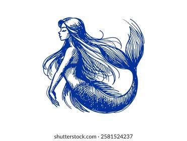 Mermaid hand drawn sketch vector