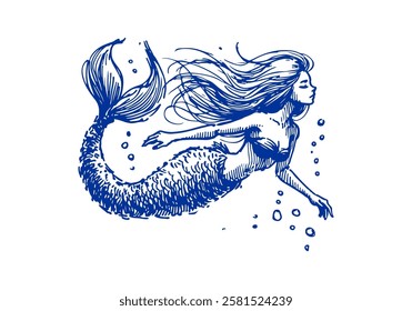 Mermaid hand drawn sketch vector