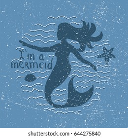 Mermaid hand drawn. Stock vector illustration of marine mythological woman. Cartoon character design.