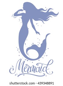 Mermaid, hand drawn vector silhouette illustration.