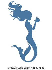 Mermaid, hand drawn vector silhouette illustration.