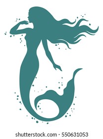 Mermaid, hand drawn vector silhouette illustration.