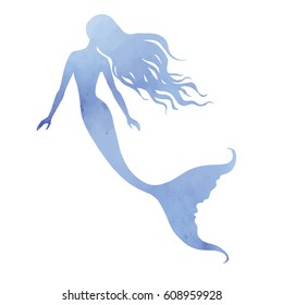 Mermaid, hand drawn vector silhouette illustration isolated on white background.