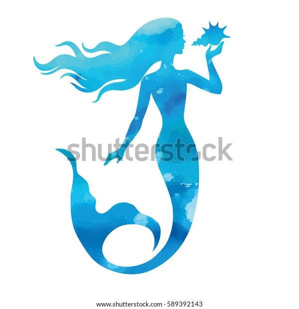 Mermaid Hand Drawn Vector Silhouette Illustration Stock Vector Royalty