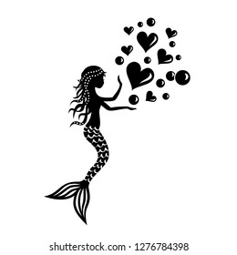 Mermaid with hearts and bubbles