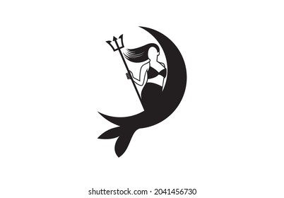 Mermaid Hold Trident In The Moon