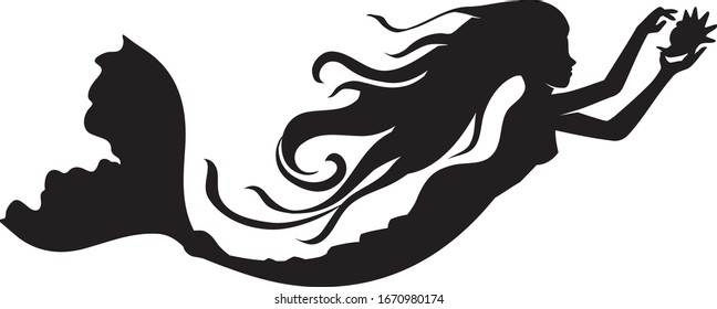 Mermaid Holding Seas Shell Silhouette Illustration Decal