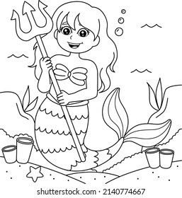 Mermaid Holding Trident Coloring Page for Kids