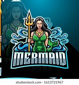 Mermaid holding a trident esport mascot logo