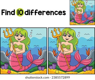 Mermaid Holding Trident Find The Differences