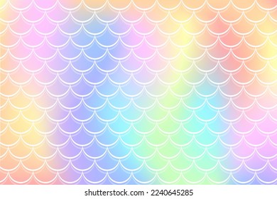 Mermaid holographic background with fish scale pattern. Pink pearl print. Underwater abstract cartoon wallpaper for banner, invitation and holidays. Kawaii vector texture