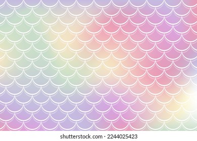 Mermaid holographic background with fish scale pattern. Pink pearl print. Underwater abstract cartoon wallpaper for banner, invitation and holidays. Kawaii vector texture