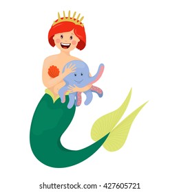 mermaid hugs octopus , vector graphics