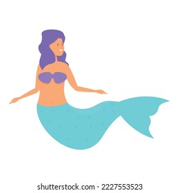 Mermaid icon cartoon vector. Cute girl. Fairy hair