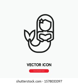 Mermaid icon vector. Mermaid symbol. Linear style sign for mobile concept and web design. Mermaid symbol illustration. Pixel vector graphics - Vector.