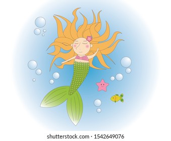 
Mermaid. Illustration. Can be used for website design, textiles, advertising, scrapbooking and booklets. Print for clothes. Vector.