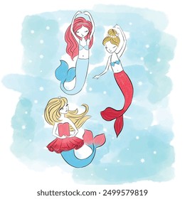 mermaid illustration. girl tshirt pattern design and more