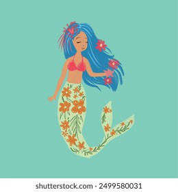 mermaid illustration. girl tshirt pattern design and more