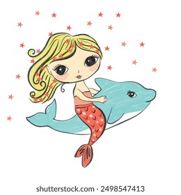 mermaid illustration. kids fashion design. tshirt graphic design and more