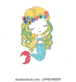 mermaid illustration. kids fashion design. tshirt graphic design and more