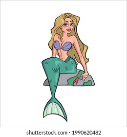 Mermaid illustration on white background Isolated Vector illustration