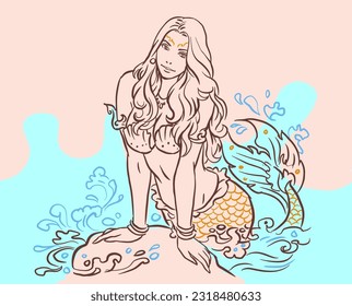 A mermaid illustration vector for card, illustration, background