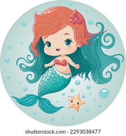 La ilustración de la sirena evoca una sensación de misterio y romance, haciéndola apropiada para proyectos de diseño, decoraciones de paredes y publicaciones relacionadas con el mar, el océano, los mitos y el mundo submarino.