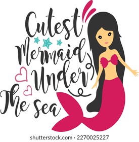 mermaid - Inspirational quote about summer. Funny typography with mermaid with fish tail. Simple vector lettering for print and poster svg