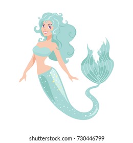 Mermaid isolated on white background. Fantasy sea siren in a cartoon style. Vector illustration.