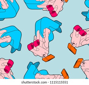 Mermaid isometric pattern seamless. Underwater beautiful woman in ocean. Vector illustration