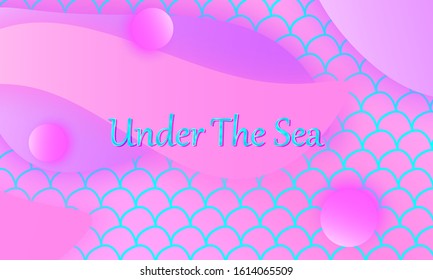 Mermaid kawaii pattern. Fish scale. Watercolor holographic stars. Color vector illustration. Rainbow background.