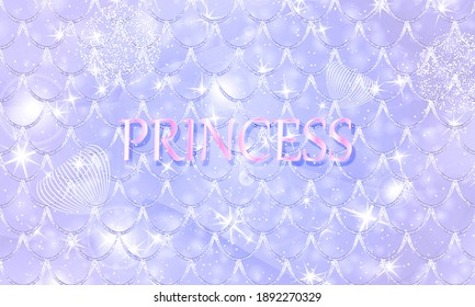 Mermaid kawaii pattern. Fish scale. Watercolor holographic stars.