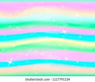 Mermaid Kawaii Pattern. Watercolor Candy Repeat Holographic Stars. Color Vector Illustration. Rainbow Background.